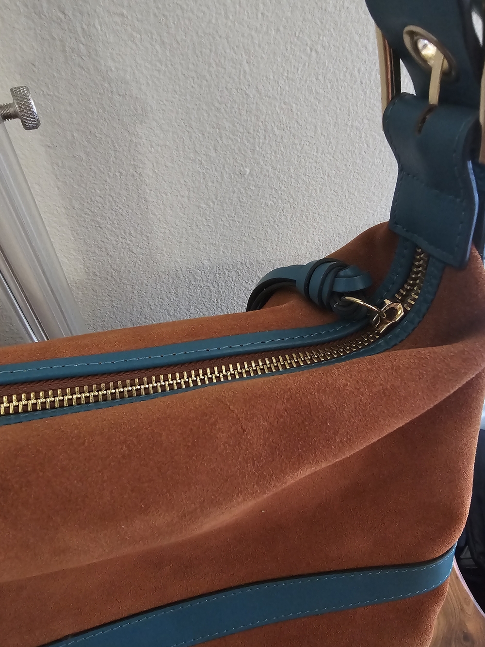Lodis Teal & Rust Suede Shoulder Bag - Picture 6 of 7